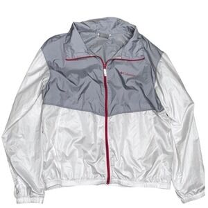 Columbia Lightweight Colorblock Full Zip Jacket Windbreaker Gray White flaw
